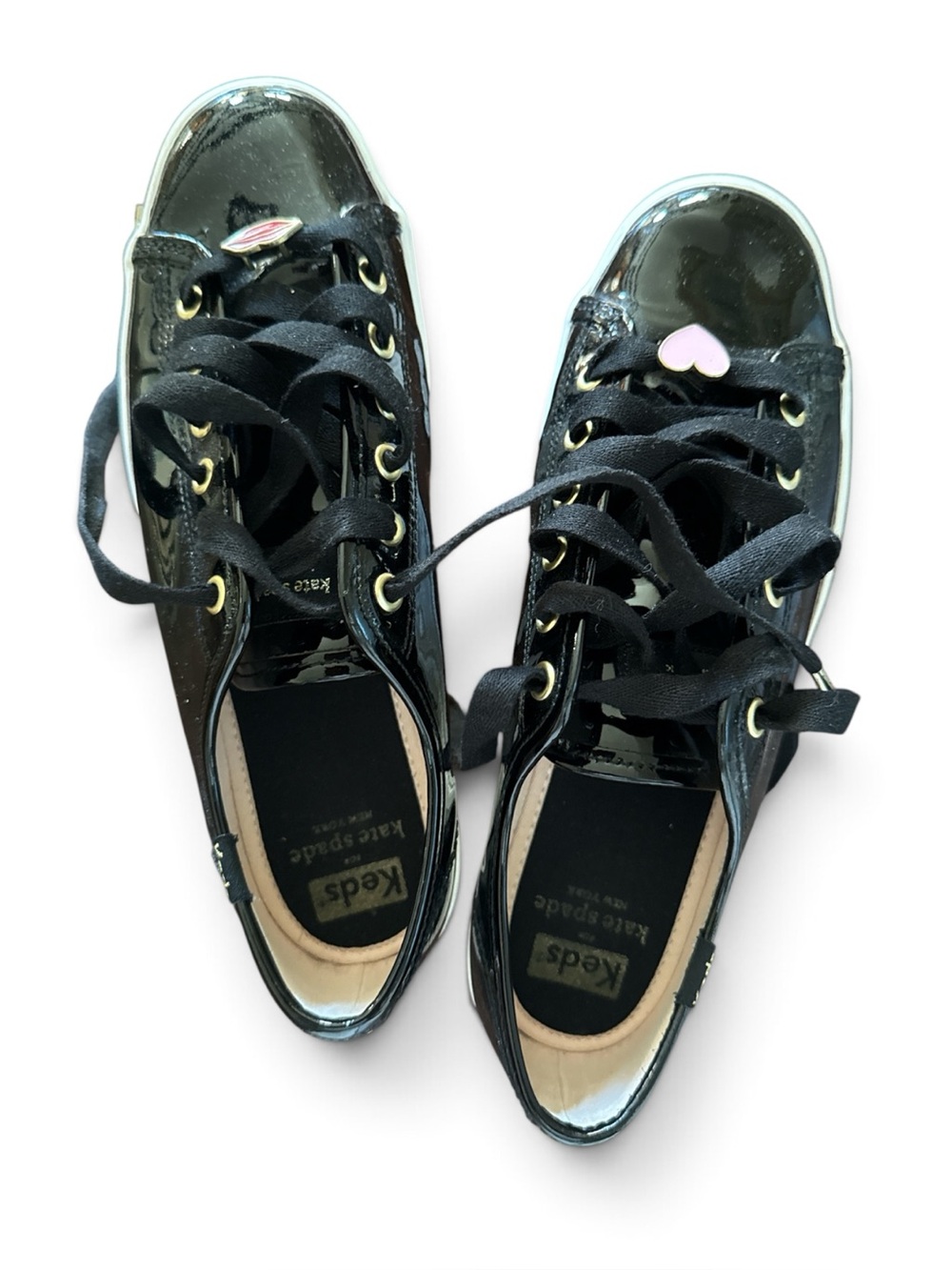 Keds x Kate Spade Black Patent Platform Sneakers Heart Lips